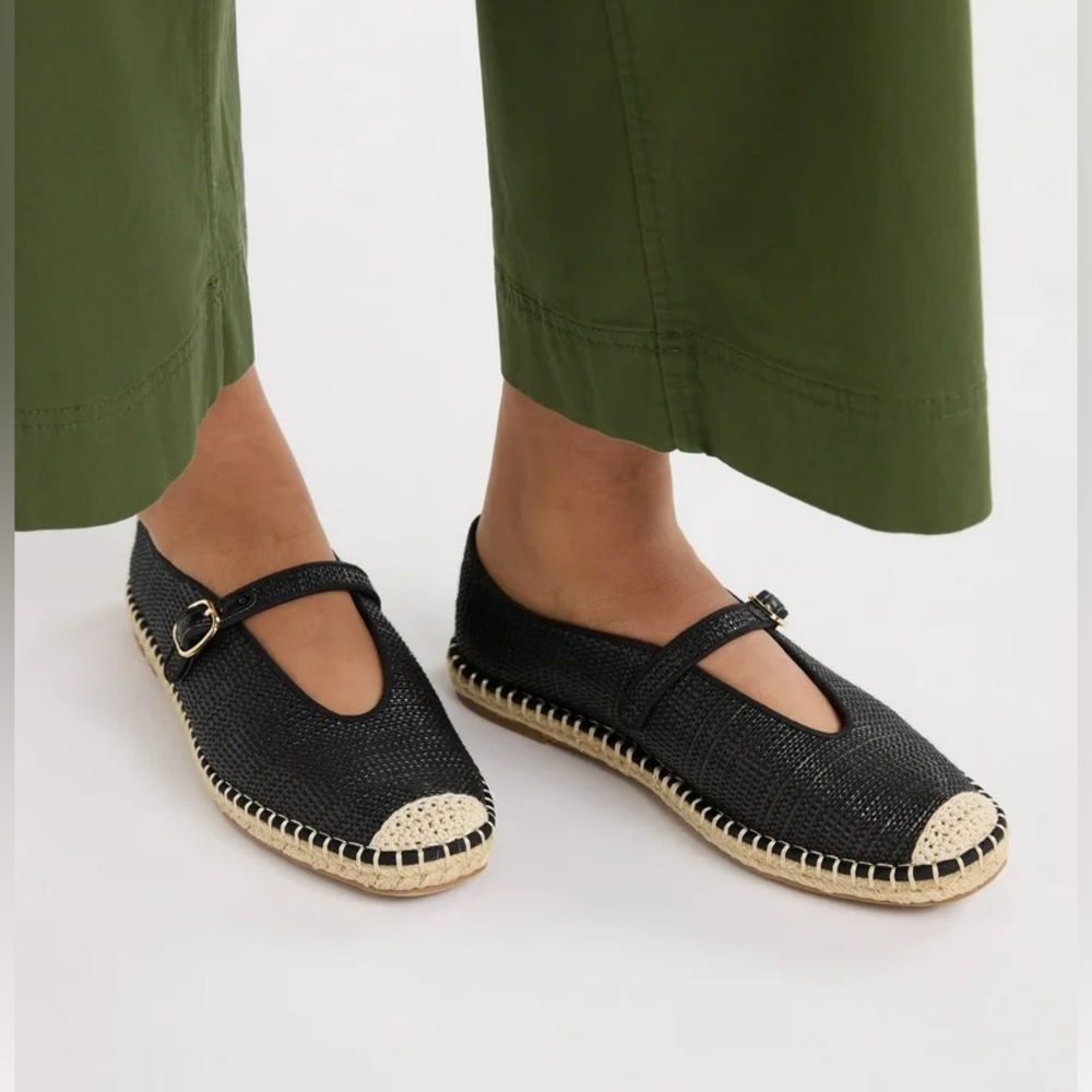 Free Assembly Mary Jane Olefin Espadrilles, Black/Natural Jute, Sz 9.5, NWT